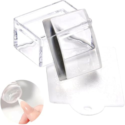 NJCXOLA 2 Piezas Estampador de Uñas Silicona Stamper Nail Transparente Plantillas para Uñas Sello para Uñas con Raspador Herramientas Manicura Hacer Uñas Francesas Rápidamente
