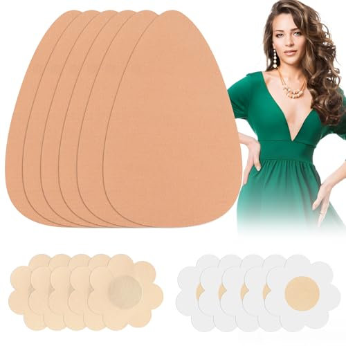 Leikedun 3 Pairs Boob Tape, Breast Lift Tape for Large Breasts Sticky Bra Push Up Body Tape with 5 Pairs Nipple Protector Covers for Women Girls Party A-F Cup Beige