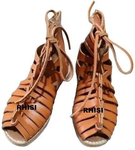 RHISI Medieval Roman Caligae Brown Leather Sandals, Lace-Up, Reenactment Cosplay Shoes, Pair (US 9)