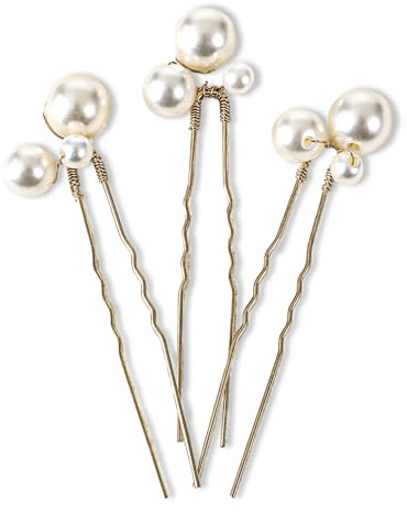 3 Pcs Pearl Hair Pins U Shaped Gold Bridal Hair Accessories for Women and Girls, Pearl Headpiece for Weddings, Bridesmaids, Proms, and Formal Parties