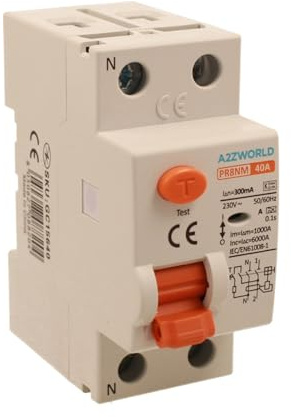 A2ZWORLD Interrupteur différentiel pur type A 300 mA RCCB Classe A 300 mA 2P 40 A, 1P+N 2 pôles 6 kA 220 V, occupe 2 modules barre DIN