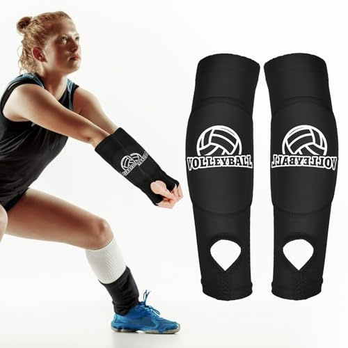 Yuanchu 1 paio di protezioni per braccio da pallavolo, polsini elastici con cuscinetti antiscivolo, foro per pollice, avambraccio, accessori per la protezione