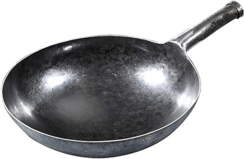 Wok tradizionale in ghisa martellata a mano (28 cm) autentica padella cinese per cucinare a casa e chef professionisti