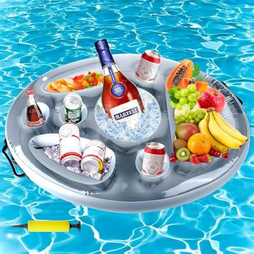 MTINRNI Portabibite Gonfiabile Portabevande 2-in-1 e Porta Snack Bar Piscina Portabottiglie Galleggiante PVC Portabottiglie Gonfiabile Galleggiante Festa in Piscina Estiva