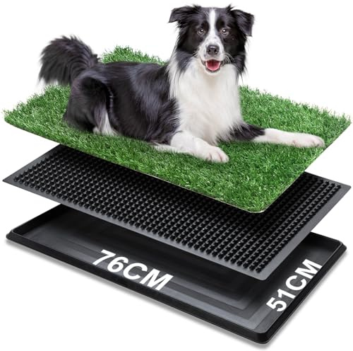 LeFluffy 76 x 51 cm Dog Toilet Tray with Artificial Grass, Dog Grass Pee Pad, Pet Potty with Washable Indoor/Outdoor Loo Puppy Toilet Training