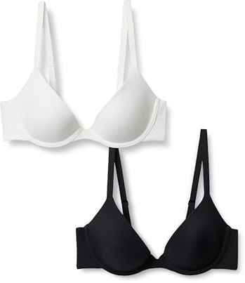 Amazon Essentials Soutien-Gorge Avec Armatures Et Doublure En Microfibre Femme, Lot de 2, Blanc/Noir, 90B