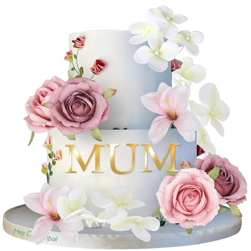 Xsstarmi 10 Pack Happy Mother's Day Cake Topper Love Mum Sign Cake Pick Artificial Flower Pink Rose Cake Decorations for Mother's Day Theme Birthday Anniversary Party Cake Decoration Supplies