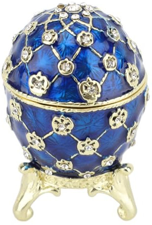 Trinket Box, Treasure Chest Ring Holder Egg Shaped Handcrafted Exquisite for Wedding (Blue)