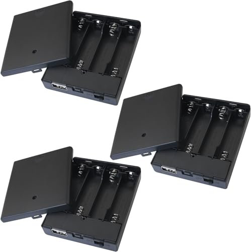 LUORNG 3 x 4 AA-Batterien mit Schalter, 6 V USB-Port-Halter für Kupferdraht-Lichterkette, konventionelle, flexible Lichtstreifen, Laborbetrieb, Schwarz
