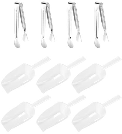 UBSIUH 6 Pieces Transparent Ice Scoops And 4 Pieces Stainless Steel Ice Clips, Food Clips, Multi-Purpose Plastic Shovels, Kitchen Tools.