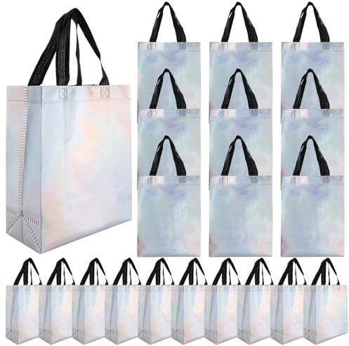 MIVIDE 20 Stück Geschenktüten Glänzende mit Henkel, 20 x 25 x 10 cm Mittelgroß Geschenktüte Glänzende, Wiederverwendbare Nicht Gewebte Geschenktaschen für Weihnachten Geburtstag Hochzeit Feier Party