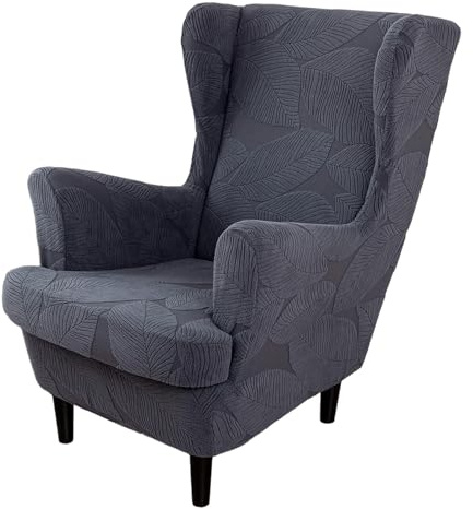 WYLEBER Wingback Chair Covers,Solid Color Wing Chair Slipcover with T-Cushion Cover,Stretch Non-Slip Wingback Armchair Slipcovers For Living Dining Room Wing Chair Home Decoration(Dark Gray)