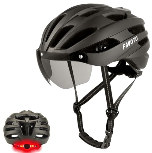 Favoto Bike Helmet for Adults - Men Women Bicycle Helmets with Magnetic Goggles USB Taillight Lightweight Cycling Helmet for Road and Mountain Adjustable Size (59-61cm)