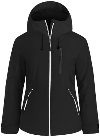 GEMYSE Damen Skijacke Wasserdichte Winterjacke Winddichte Schneejacke Warme Snowboardjacke Isoliert mit Kapuze(Schwarz,S)