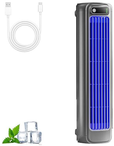 TAUIANE Climatiseur Mural, Ventilateur éConome en éNergie, Silencieux, 3 Vitesses, Rechargeable, éCran Tactile LED, pour Chambre, Bureau, Maison, Restez Au Frais en éTé,Gris,31.2×8.9×8.4cm