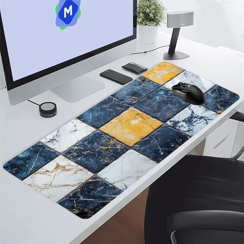 Tappetino Mouse XXL Gaming 1200x600x3 mm Marmo Blu Giallo Tappetino per Mouse Grande Cuscinetto per Tastiera Grande da Scrivania Gaming Mousepad Lavabile per Ufficio e casa