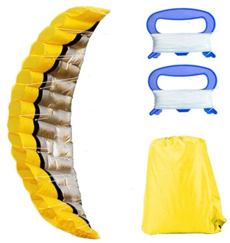 Lawnrden Dual Line Parafoil Kite Outdoor Große Stunt-Fallschirmdrachen mit 2 Griffen 30 m Leine Gelb|Regenbogendrachen