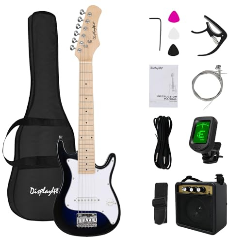 Display4top 1/4 Size Electric Guitar Most complete Beginner Super Kit Package with Amplifier, Guitar Stand, Bag, Guitar Pick, Strap,spare Strings, Tuner, Case and Cable (blue white)