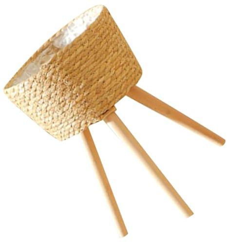 Panier à Plantes Tressé avec Pied en Bois, Style Rustique Minimaliste | Repose Plante Intérieur, Usage Maison et Balcon, Design Gain de Place, pour Fleurs et Végétaux