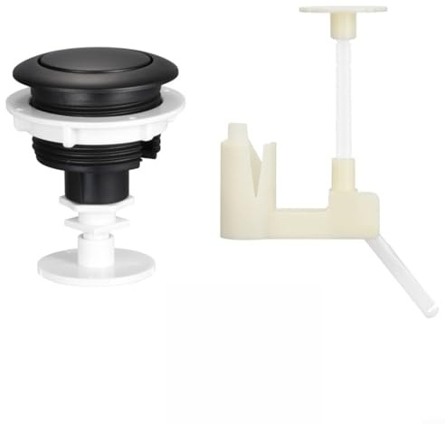 Advokingtap Botón de descarga para tanque de inodoro brasileño, descarga individual con soporte, plástico ABS, plateado (negro con soporte)