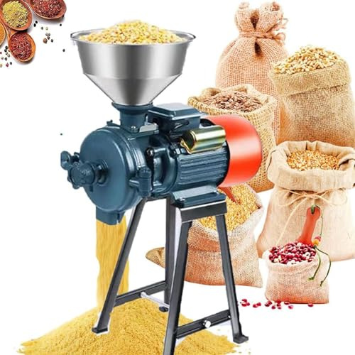 Electric Grain Mill Grinder, 4000W Corn Grinder with Funnel, Heavy Duty Feed Flour Cereal Flour Mill, Commercial Electric Grinding Machine for Feed Rice Corn Grain Coffee Wheat