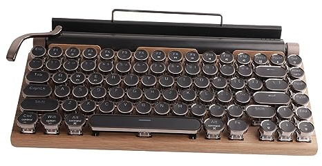 Walmeck Tastiera per Macchina da Scrivere, Tastiera Meccanica Wireless a 83 Tasti con Copritasti Rotondi in Metallo, Compatibile con 10 IOS OS X (Venatura del legno)