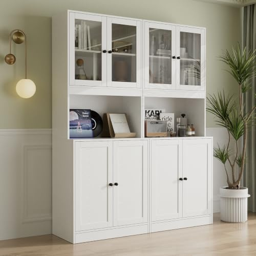 VOWNER 180cm Vitrinenschrank mit Glastüren, Küchenschrank mit Arbeitsplatte, 5-Stöckiges Bücherregal, Buffetschrank für Wohnzimmer, Büro, Schlafzimmer, 60x40x180 cm (2PCS)