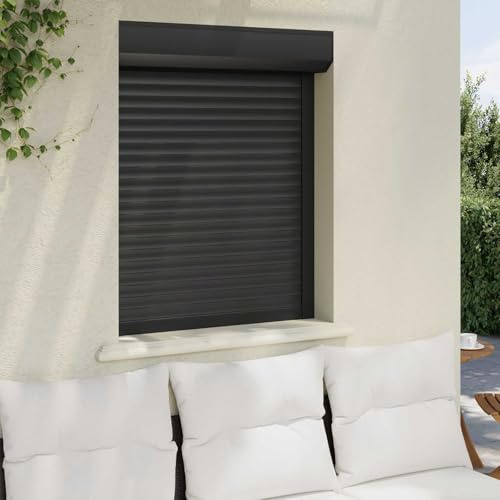 Runheo Rollladen Anthrazit 80 x 100 cm Aluminium und Polyurethan Fensterladen Jalousie Sichtschutz Sonnenschutz Wetterfest für Haus Balkon Terrasse