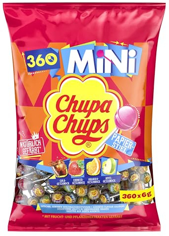 Chupa Chups The Best Of – 360 Mini Sucettes Assorties aux Goûts Fruités | Fraise, Cola, Pomme & Orange – Enrichies en Vitamine C