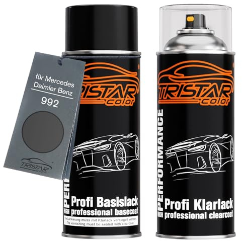 TRISTARcolor Autolack Spraydose für Mercedes 992 Selenitgrau Metallic +1K | für Mercedes / Daimler Benz, Set aus Basislack + Klarlack, Sprühdosen 400ml