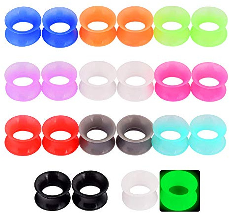 Longbeauty 22 Stück (11 Paar) Bunte Weich Silikon Tunnels Plugs Ohr Gauges Flesh Tunnel Set Ohrstecker