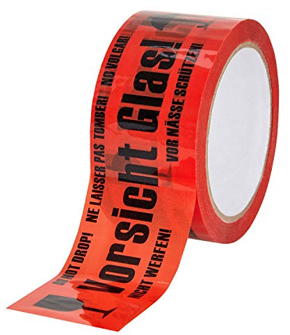 baytronic 1 rouleau de ruban adhésif d'avertissement en polypropylène « Vorsicht Glas » - 66 m x 50 mm - Rouge