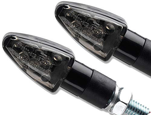 Germany Motorsports LED Motorrad Mini Blinker Wizzard Schwarz kurz universal 12V e-geprüft vorn hinten (Getöntes Glas, 1 Paar)