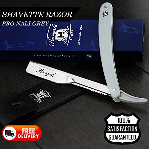 pliante Barbier rasoir/Coupe droite Gorge rasoir en gris (sans Lames) pour homme est livré avec un étui en cuir + Boîte