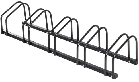 HOMCOM Râtelier 5 Vélos Pneu 65 mm VTT Enfants BMX 145 x 33 x 27 cm Noir | Range-Vélos, Support de Rangement, Sol ou Mural, Acier