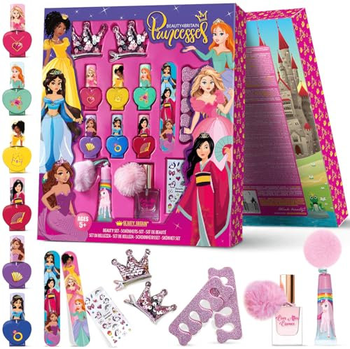 Ensemble de beauté pour enfants Princess avec 6 vernis à ongles à base d'eau, non toxiques et pelables, avec arôme de fraise et accessoires glam
