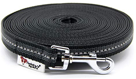 Twinkys Dog Style Schleppleine Hundeleine gummiert 20 mm breit für Hunde bis 50 kg - MIT Handschlaufe 5 Meter Schwarz Reflektierend Made in Germany