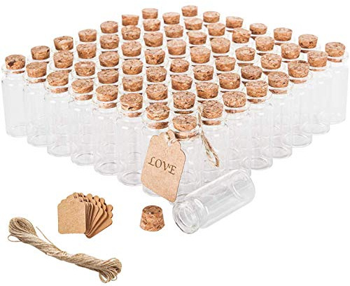 Brajttt 64PCS Cork Stoppers Glass Bottles, DIY Decoration Small Tiny Glass Jars Favors,Mini Vials Cork,10ml Storage Container for Art Crafts for Wedding Party Supplies