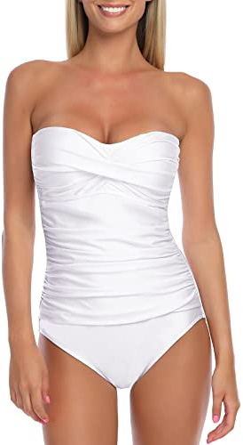 RELLECIGA Women's Tummy Control Swimwear Strapless One Piece Swimsuit for Women, White, Medium