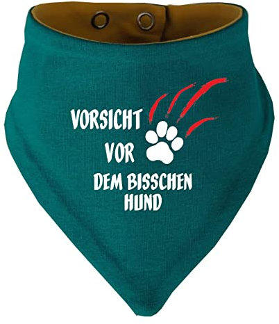Hunde Wende- Halstuch Multicolor (Fb: Petrol-gelb) (Gr.4 - HU 45-52 cm) Vorsicht vor dem bisschen Hund