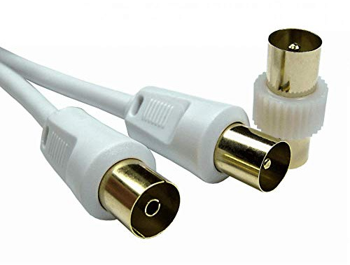 5M White - TV Aerial Fly Lead with Male Adapter Coupler - Coaxial TV Cable - Male to Female Antenna AV Coax Extension Cable - GOLD Plated Connectors (5.0M 5 Metres, White)