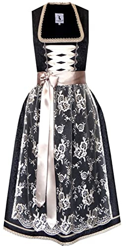 Alpenmärchen Midi Dirndl aus Exklusiver Kollektion inkl. Spitzenschürze Gr.34 bis 60 - ALM750