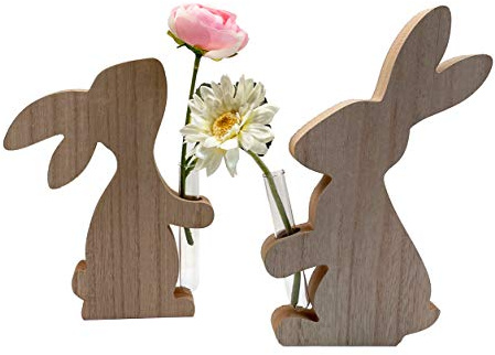 itsisa Hase mit Vase (2er Set), H: 19-22,5 cm Frühlingsdeko, Deko Hase, Osterdeko, Osterhase
