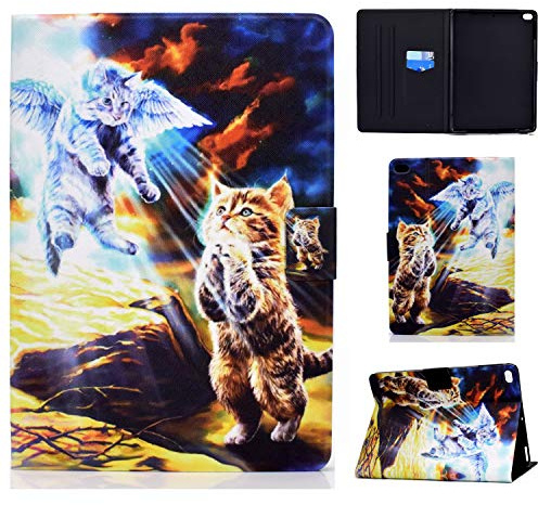 Auslbin Hülle für iPad 6. Generation/5. Generation,iPad Air 2,iPad Air,Schutzhülle mit Ständer Funktion und Auto Schlaf/Wachen,Case Case für iPad Air 2,iPad 9.7 Zoll 2018/2017,Engel Katze