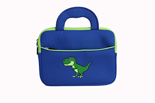Funda de transporte universal de neopreno con cremallera de 7 a 10.5 pulgadas, compatible con todas las tabletas Fire Kids, Kids Galaxy y Apple iPad Kids (dinosaurio azul)