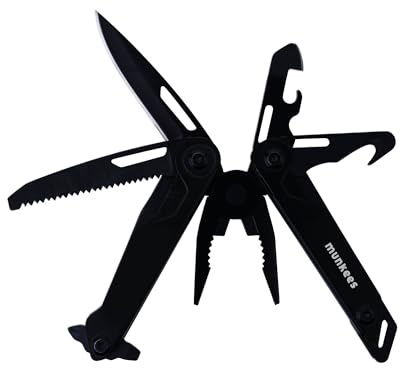 munkees® Multitool 10-in-1 Black Line – EDC-Werkzeug mit Messer, Zange