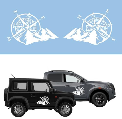 Autodomy Kompass Off Road Windrose Aufkleber Paket 2 Stück | Kompass Aufkleber Wohnmobil und Auto oder Motorrad (Weib, 39 x 27 Cm)