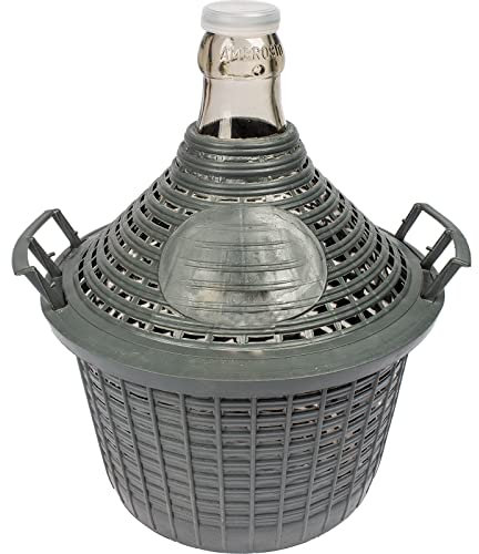 AlcoFermBrew Dama Juana de Vidrio para Fermentación de Vino 5L con Cesta Plástica – para Maduración y Almacenamiento