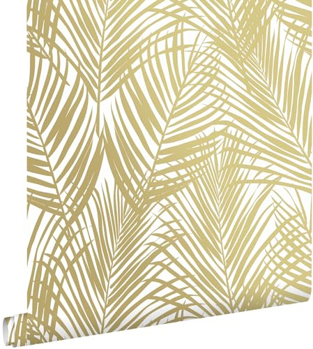 papier peint feuilles de palmier or et blanc 53 cm x 10.05 m - ESTAhome