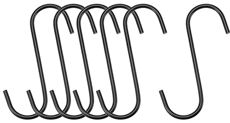 sourcing map S-Haken zum Aufhängen, 110 mm, extra lang, Stahl, für den Innen- und Außenbereich, für Garten, Badezimmer, Schrank, Werkstatt, Küche, Schwarz, 6 Stück